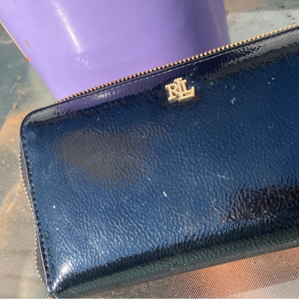 Ralph Lauren Black Leather Wallet with Gold Accents